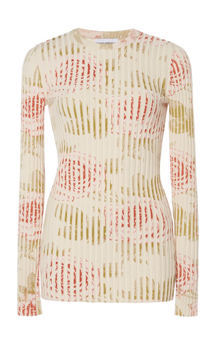 Paco Rabanne Floral Ribbed Knit Sweater