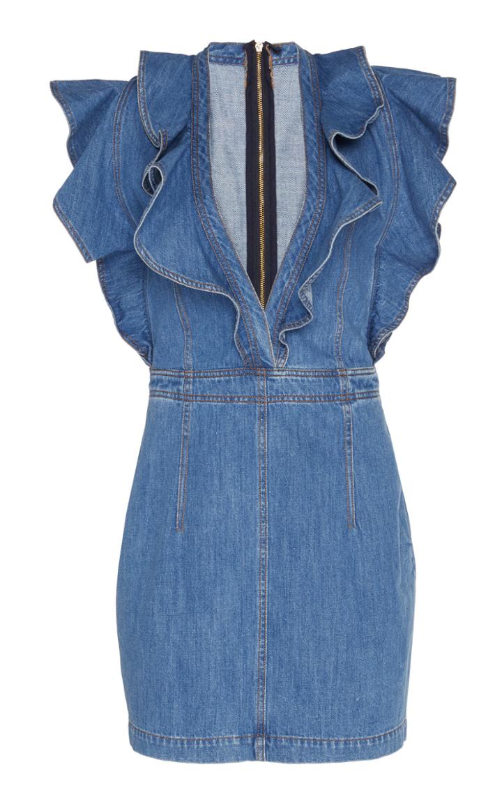 Philosophy Di Lorenzo Serafini Ruffle-accented Denim Mini Dress