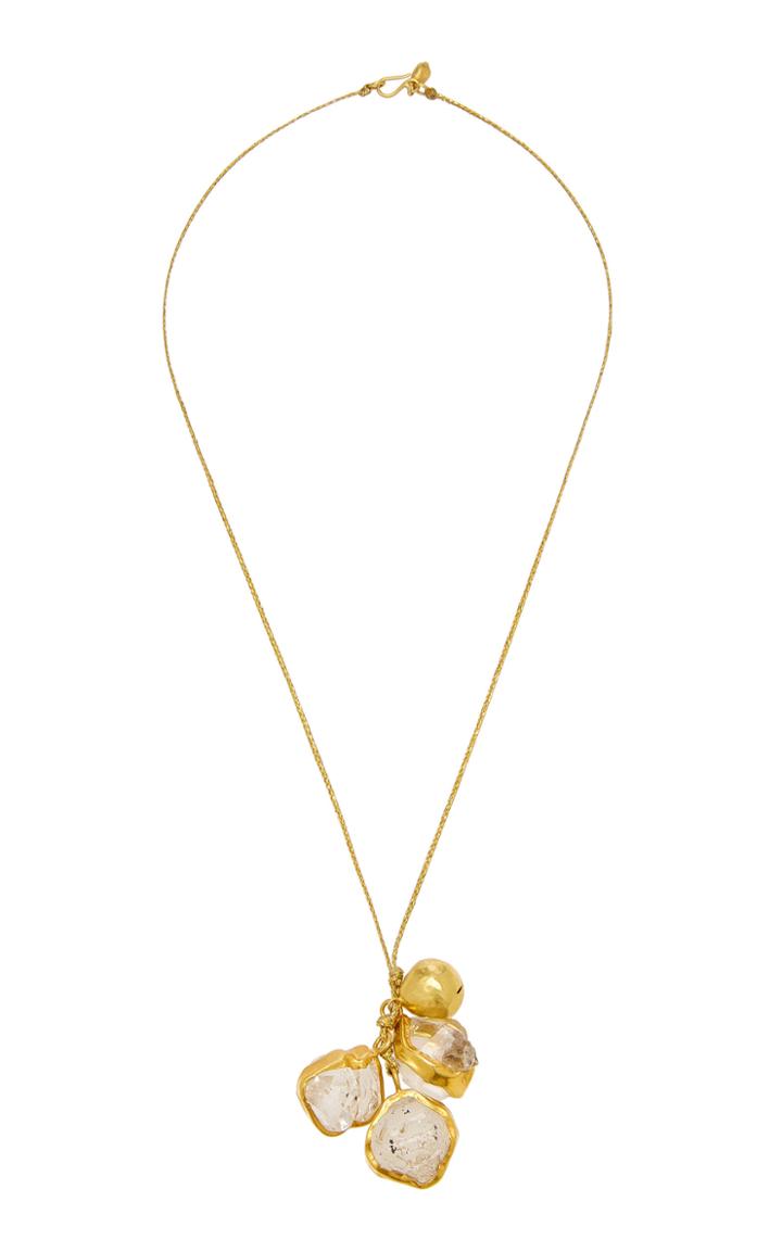 Pippa Small Triple Colette Set Herkimer Pendant With Large Gold Bell On Cord
