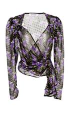 Attico Floral Silk-blend Lurex Wrap Top
