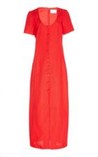 Rebecca De Ravenel Lots Of Love Button-detailed Linen Maxi Dress