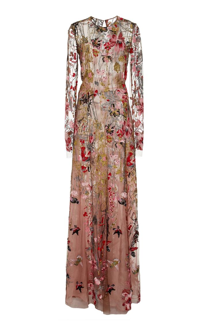 Naeem Khan Multicolor Floral Embroidered Gown