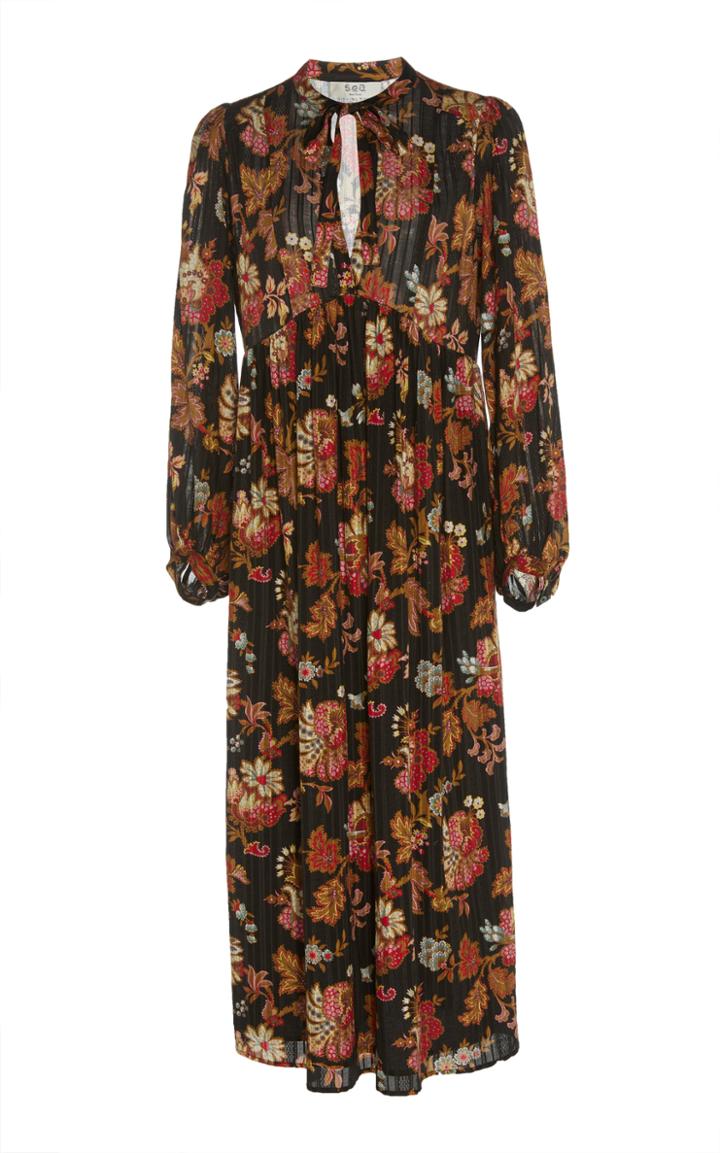 Sea Floral Pliss Maxi Dress