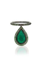 Nina Runsdorf M'o Exclusive One-of-a-kind Emerald Pear Flip Ring