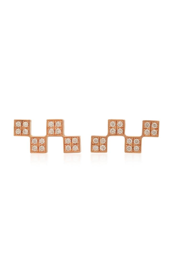 Established Short Checker 18k Rose Gold Diamond Earrings