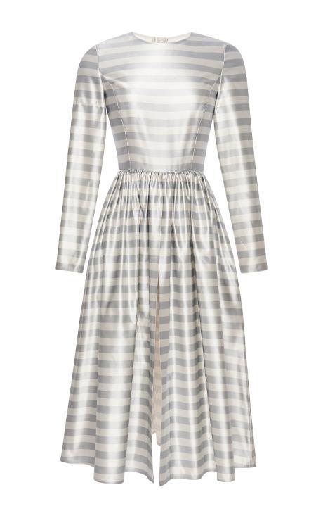 Katie Ermilio Washed Striped Silk Open Front Dress Blue/cream