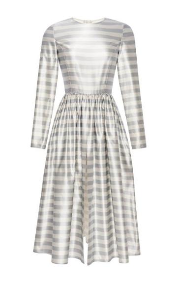 Katie Ermilio Washed Striped Silk Open Front Dress Blue/cream