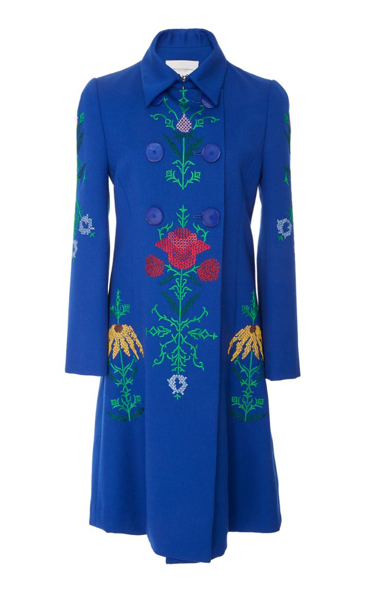 Carolina Herrera Double Breasted Embroidered Coat