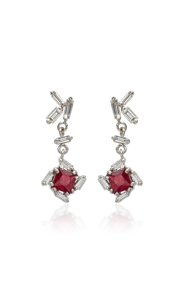Suzanne Kalan One-of-a-kind 18k White Gold Diamond And Ruby Earrings