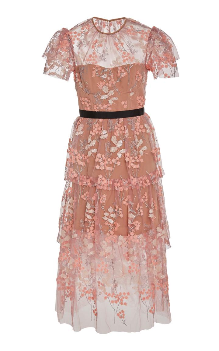 Self Portrait Floral-embellished Tulle Midi Dress