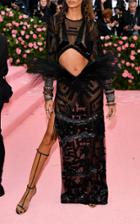 Prabal Gurung Ink Tulle Long Sleeve Column Gown