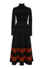Oscar De La Renta High-necked Striped Chenille Midi Dress