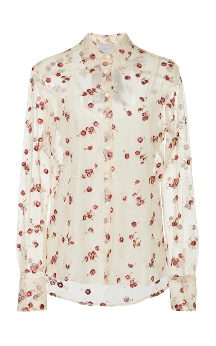 Luisa Beccaria Sheer Floral Embroidered Sheer Blouse