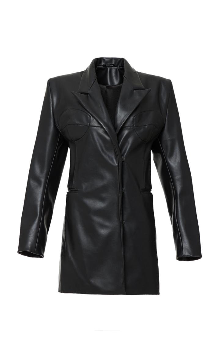 Moda Operandi Mach & Mach Faux Leather Blazer Dress Size: Xs