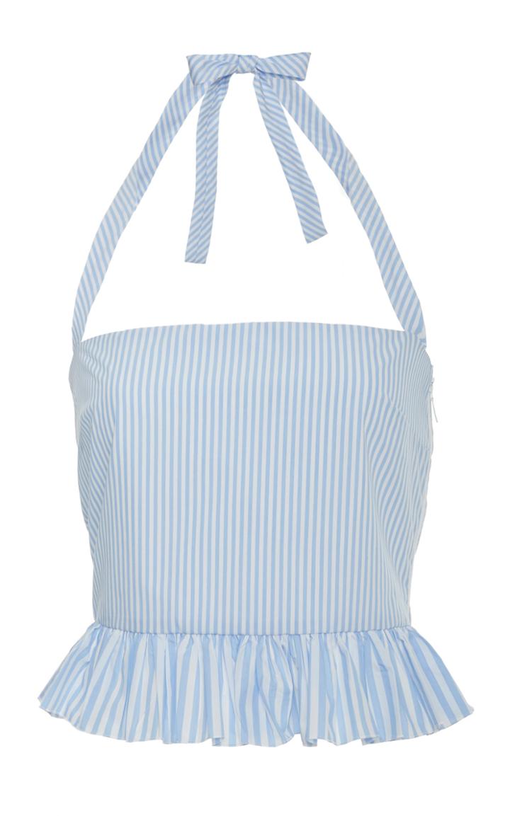 Red Valentino Stripe Poplin Halter Top