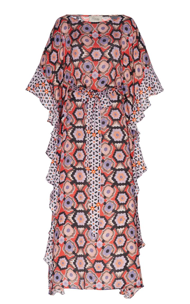 Moda Operandi Temperley London Printed Silk Ruffled Caftan Dress Size: 6