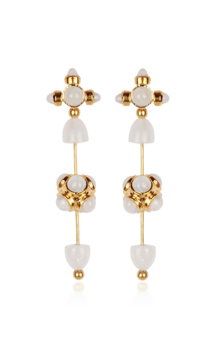 Evren Kayar Celestial Galaxy Toteme 18k Yellow Gold Moonstone Earrings