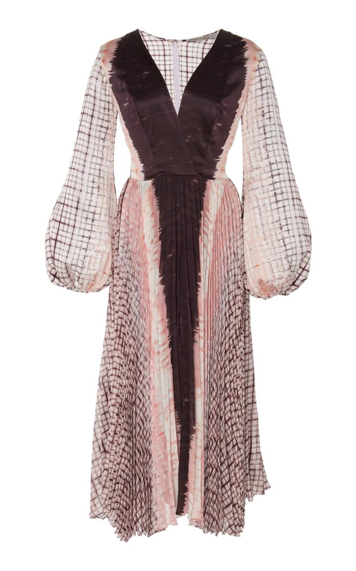 Silvia Tcherassi Darcy Checked Pleated Silk-chiffon Maxi Dress
