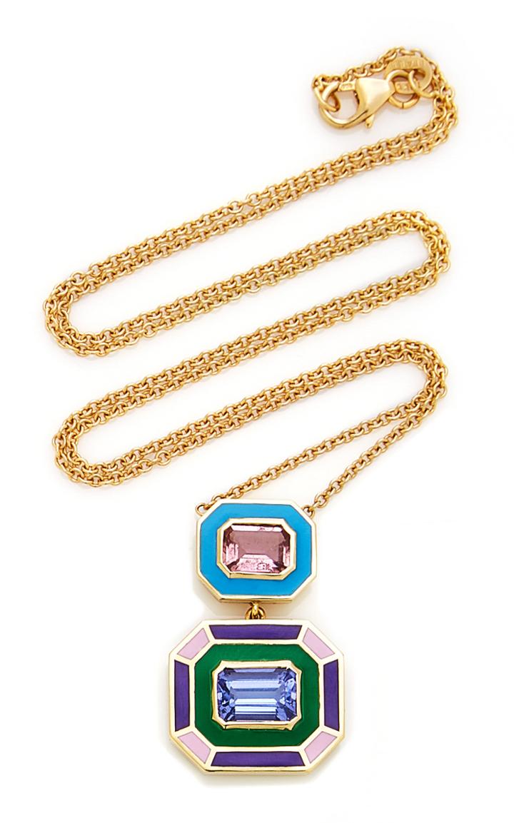 Sig Ward 18k Gold, Pink Tourmaline, Tanzanite And Enamel Necklace