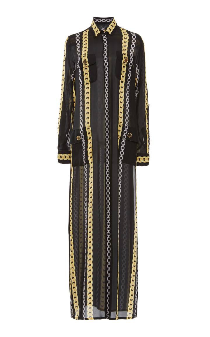 Elie Saab Chain Print Chiffon Maxi Dress