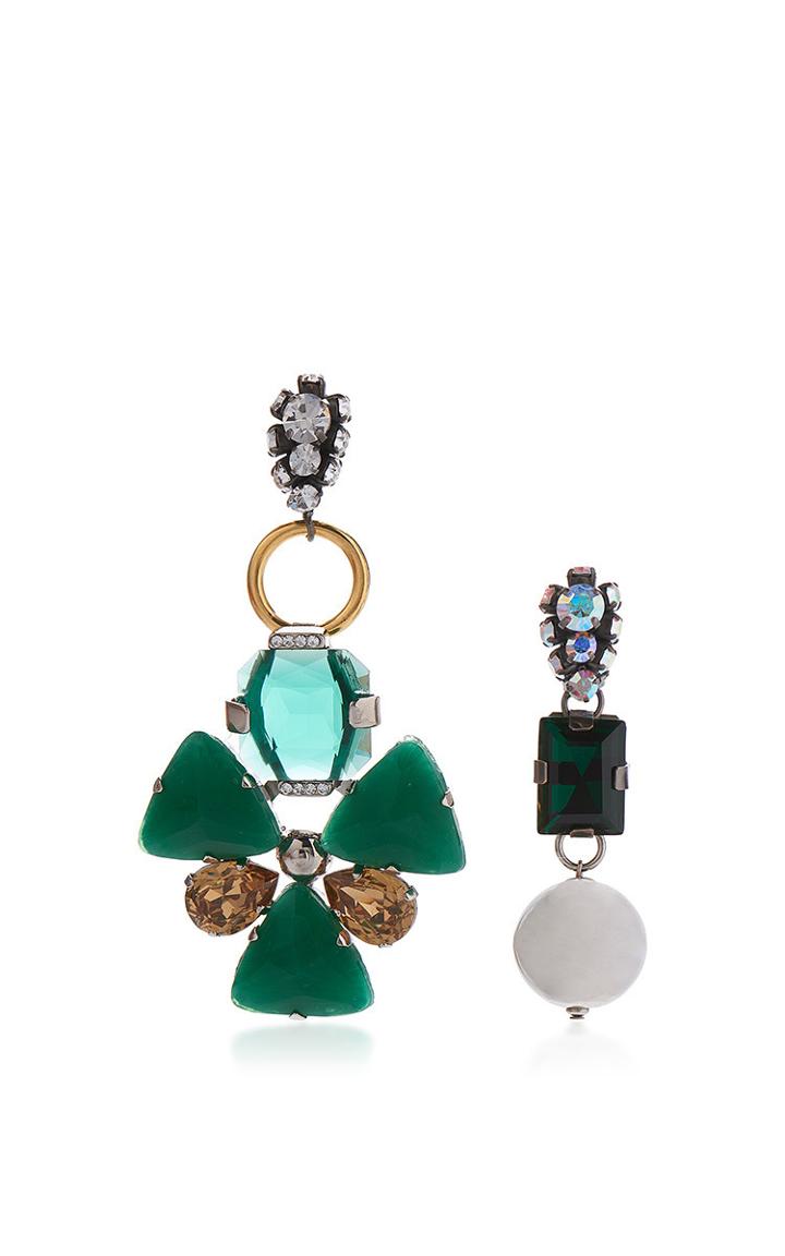 Marni Asymmetrical Earrings With Strass In Green