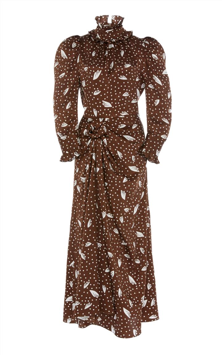 Alessandra Rich Silk Polka Dot And Petals Print Jacquard Dress