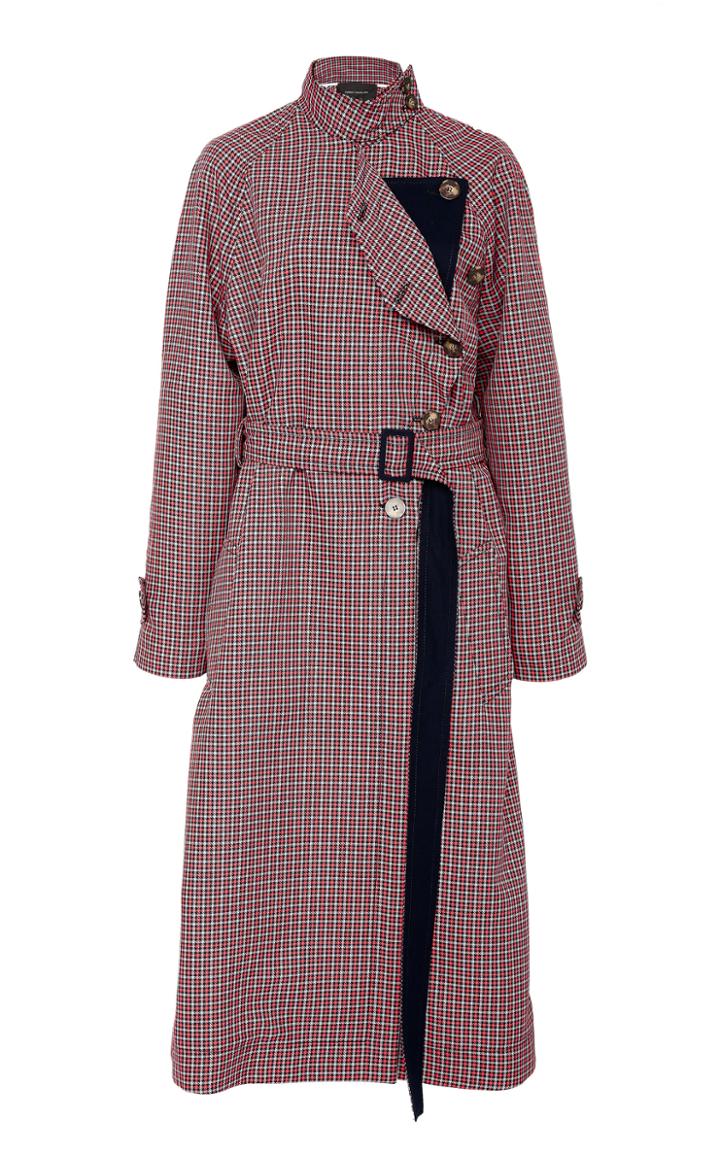 Cdric Charlier Oversized Belted Plaid Cotton Coat
