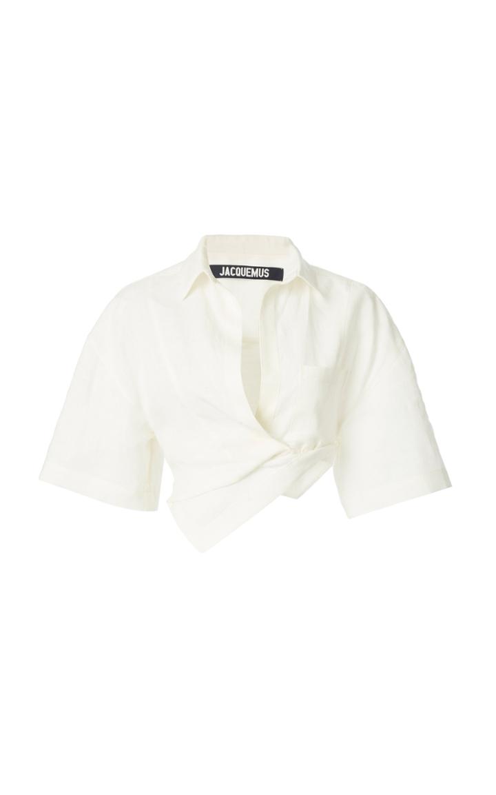 Moda Operandi Jacquemus Capri Oversized Twisted Linen Cropped Shirt