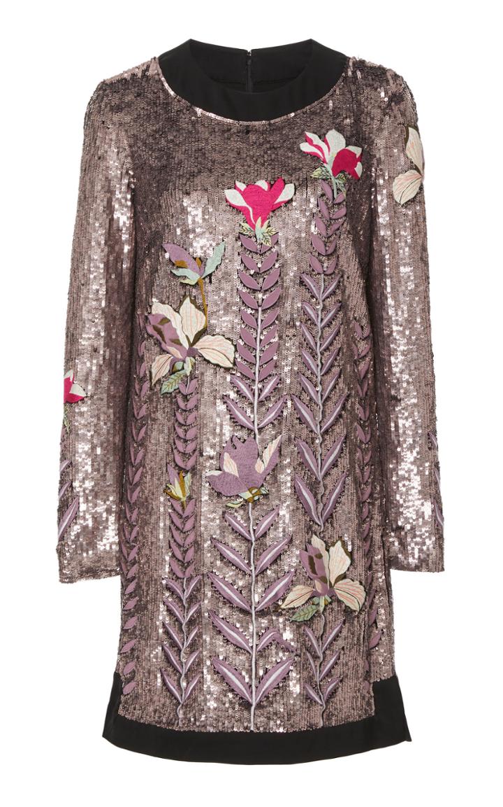 Temperley London Magnolia Satin Sequin Embroidered Dress