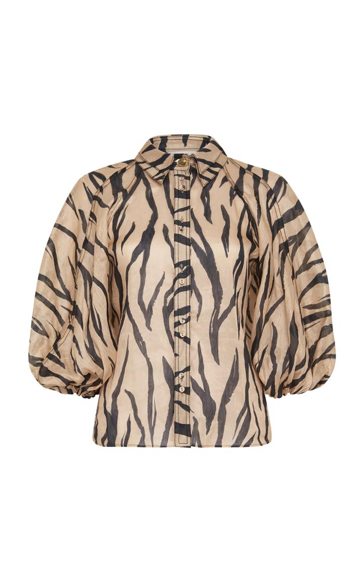 Moda Operandi Aje Nouveau Zebra-print Linen-silk Shirt