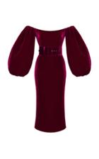 Rasario Puffed Sleeve Silk-blend Velvet Midi Dress