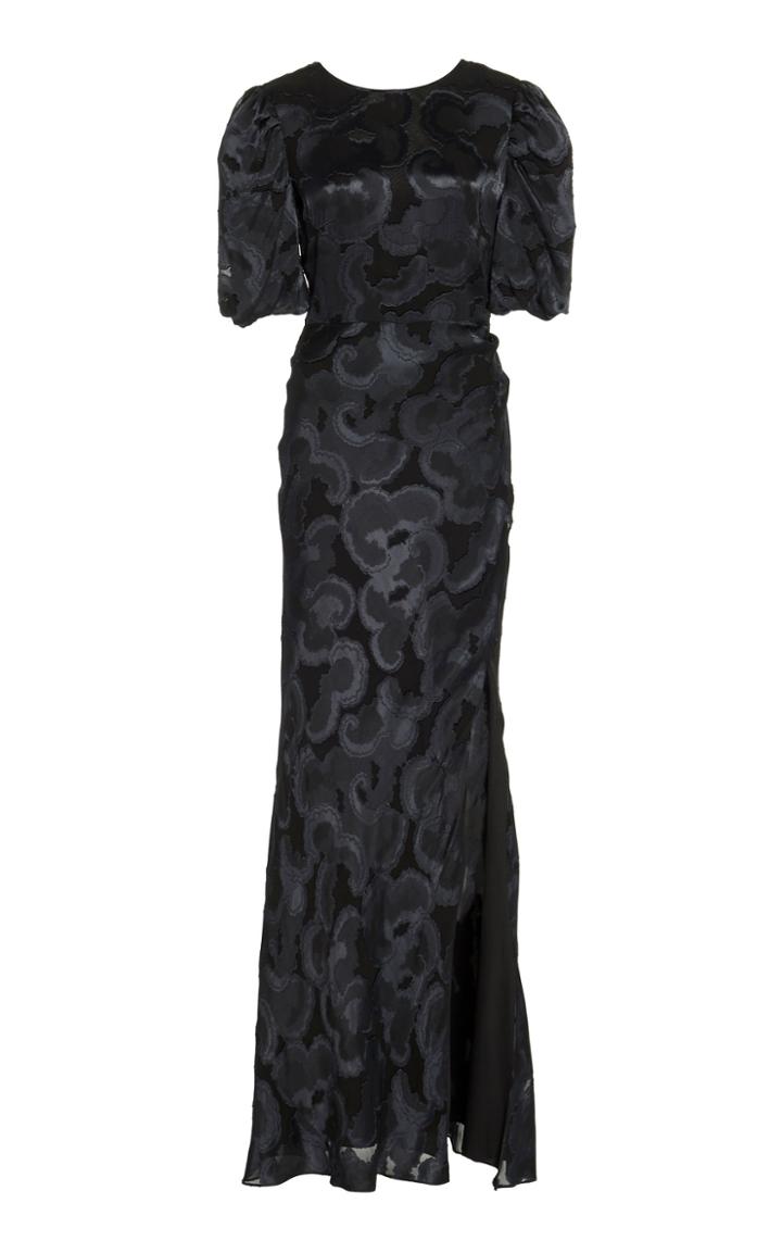 Saloni Annie Puffed-shoulder High-slit Maxi Dress