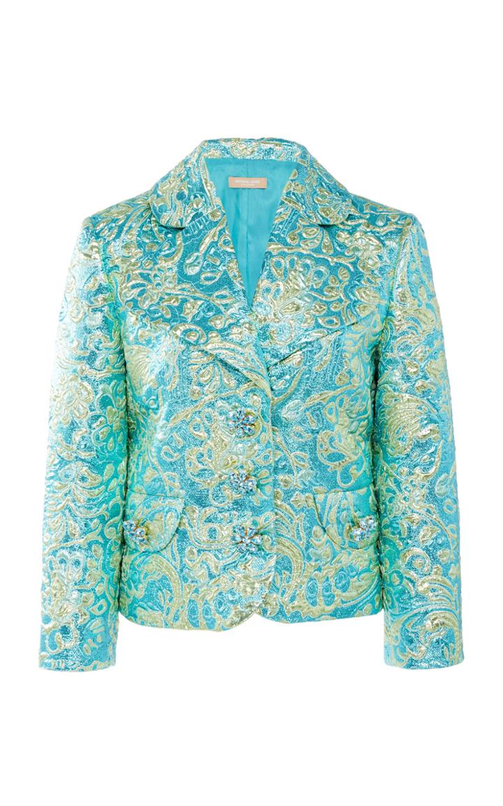 Michael Kors Collection Cropped Metallic Brocade Peacoat