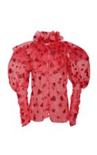 Rodarte Flamingo Glittered Heart-detailed Tulle Blouse