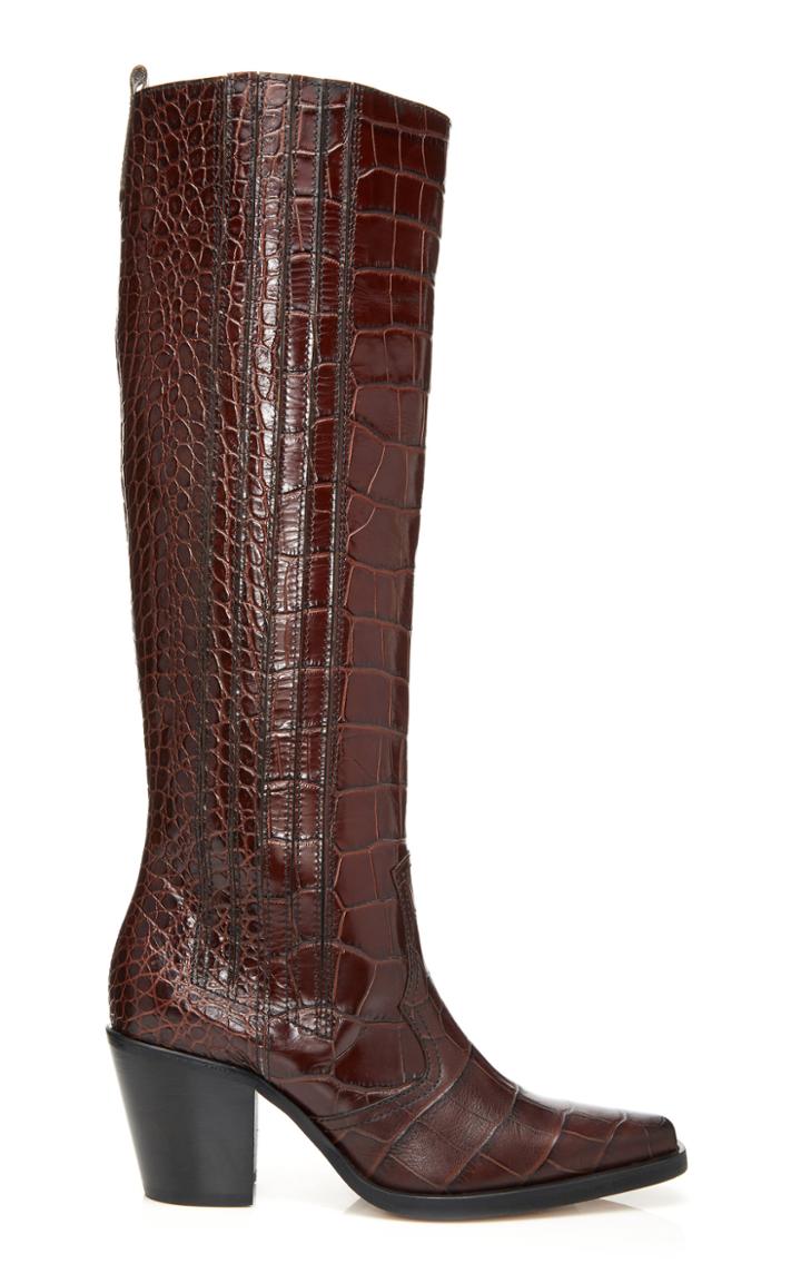 Ganni Croc-effect Leather Knee Boots Size: 36