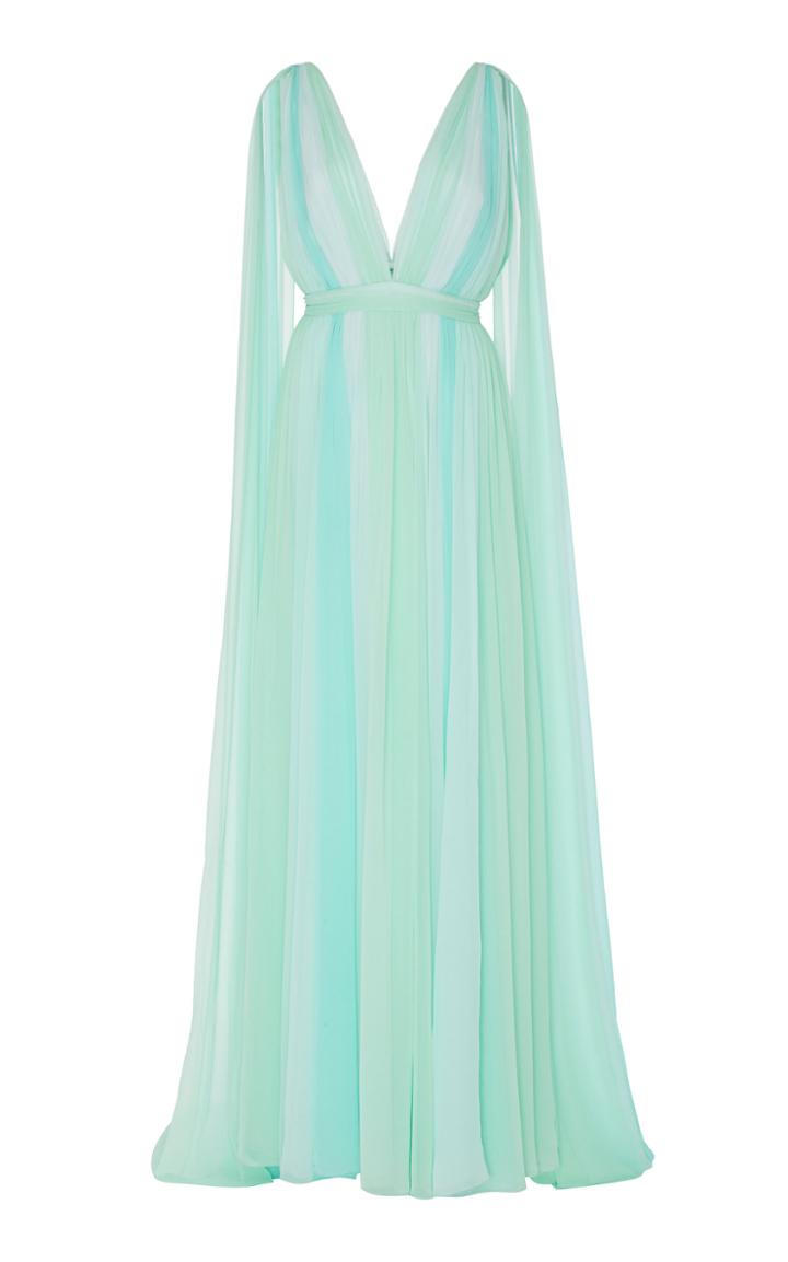 Prabal Gurung Deep-v Silk Pliss Gown
