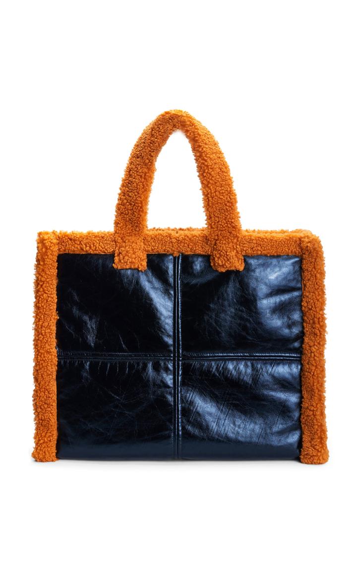 Stand Studio Lola Faux Shearling Trimmed Patent Tote