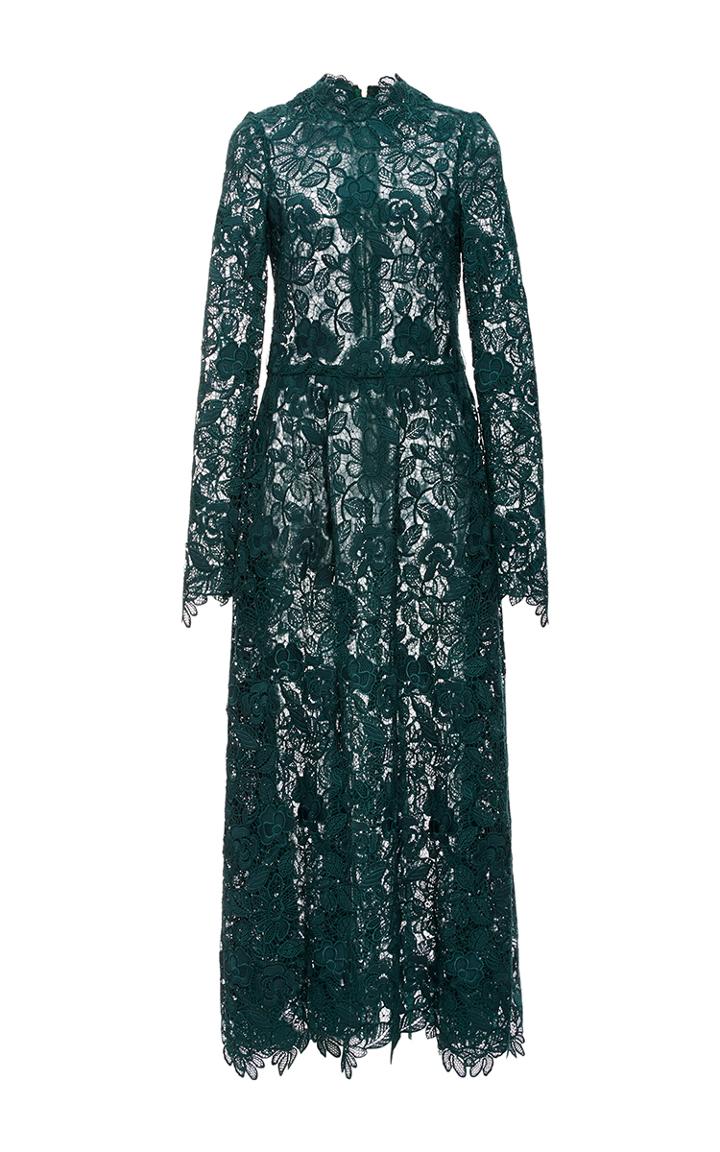 Monique Lhuillier Long Sleeve Guipure Lace Dress