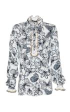 Moda Operandi Lela Rose Butterfly Printed Georgette Ruffle Detail Blouse