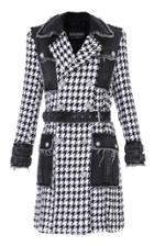 Balmain Denim And Houndstooth Double-breasted Tweed Trench Coat