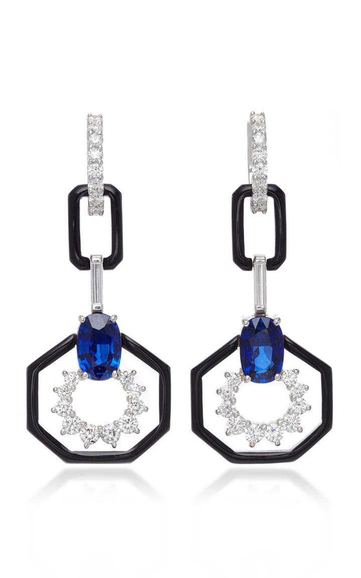 Nikos Koulis Oui Earring With Blue Sapphire And Baguette White Diamonds
