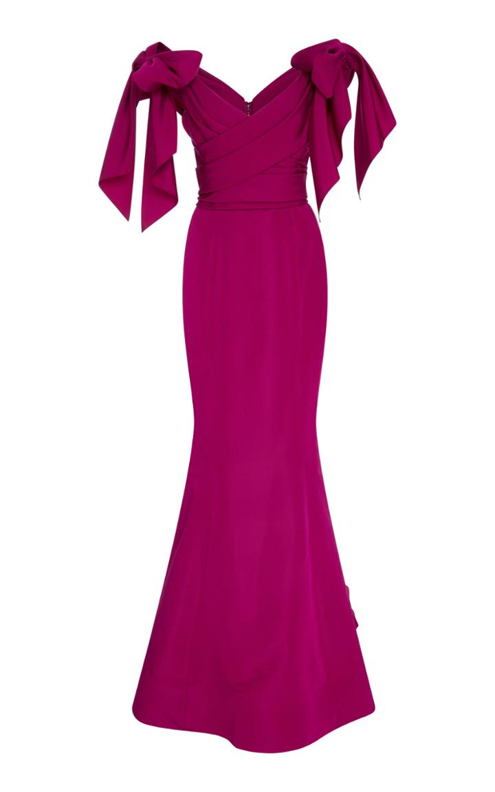 Marchesa Off The Shoulder Bow Sleeve Gown