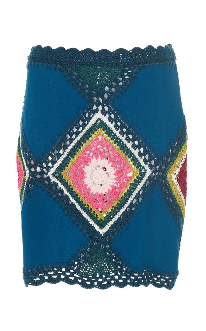 Oscar De La Renta Spruce Crochet Mini Skirt
