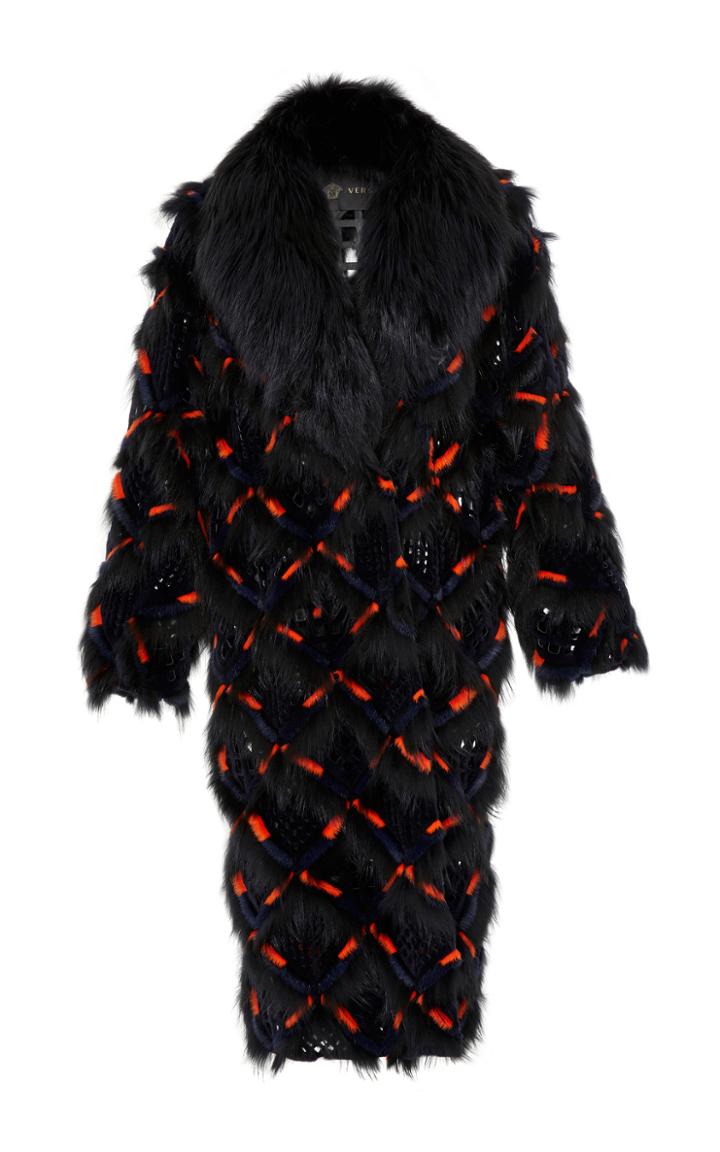 Versace Mink And Fox Fur Check Pattern Coat