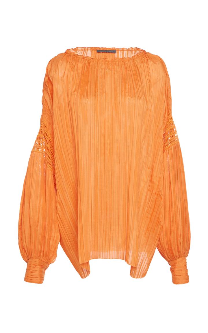 Alberta Ferretti Long Sleeve Silk Blend Pliss Top