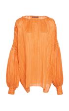 Alberta Ferretti Long Sleeve Silk Blend Pliss Top