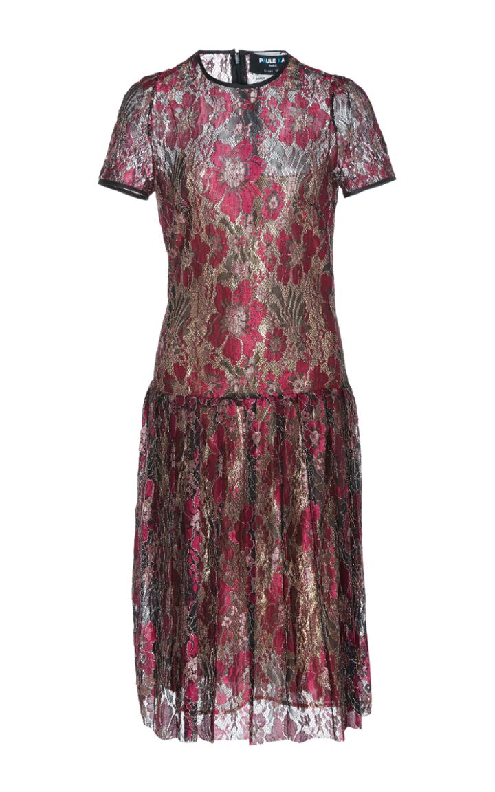 Paule Ka Lurex Floral Lace Short Sleeve Dress