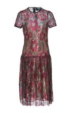 Paule Ka Lurex Floral Lace Short Sleeve Dress