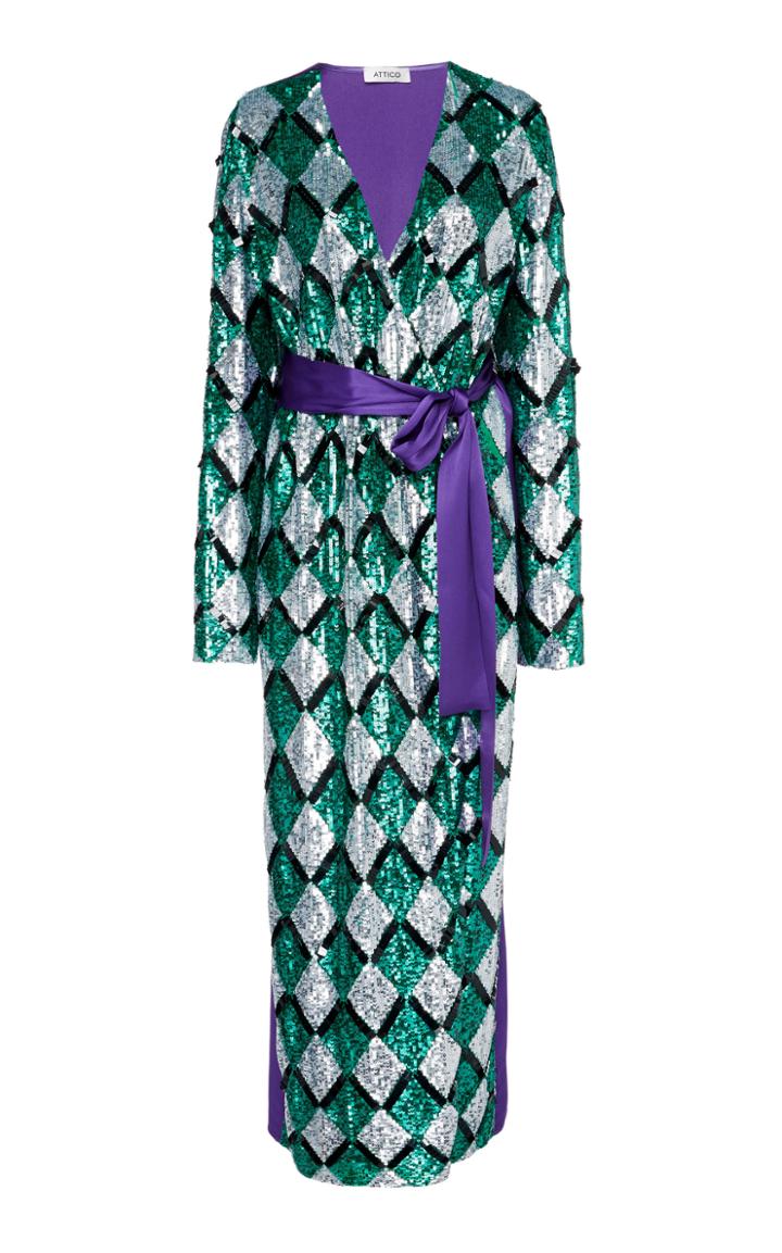 Attico Sequined Deco Pattern Wrap Dress