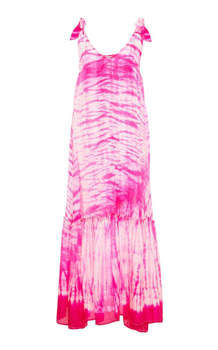 Juliet Dunn Tie Dye V-neck Silk Maxi Dress